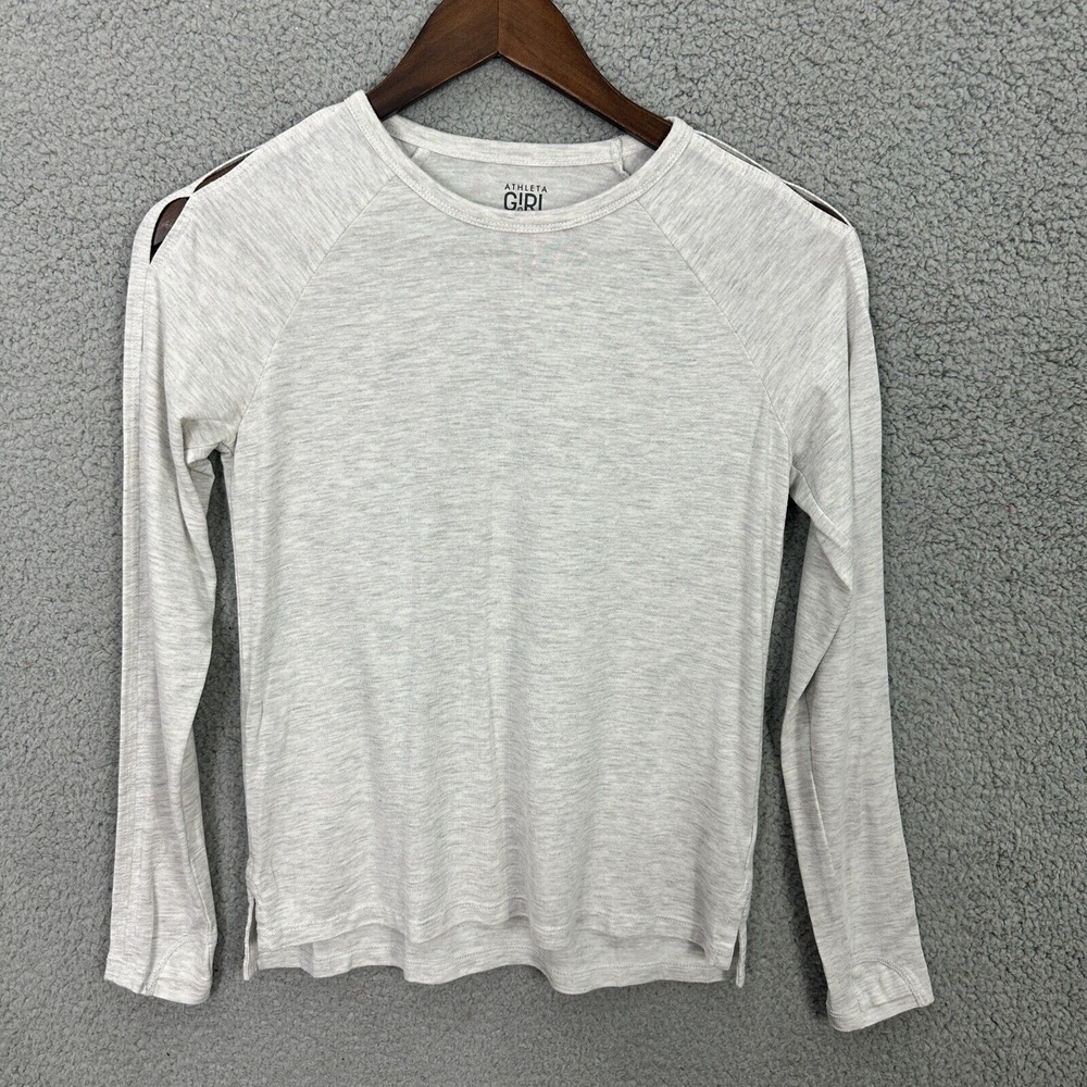 Athleta Girl Top Gray Long Sleeve Cutout Shoulder  Size 12 Sporty Y2K Activewear